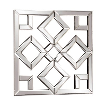 20" Square Interlocking Lattice Wood Framed Wall Mirror