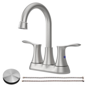 MAYEERTY Bathroom Faucet Brushed Nickel 2 Handles Centerset Basin Faucet with Pop Up Drain Supply Lines - 1 of 4