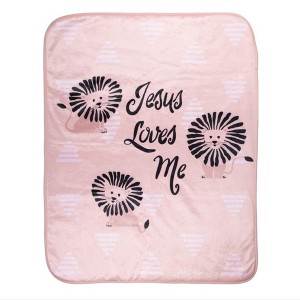 Manual Woodworkers & Weavers Faith-Based Baby Gift – Pink Christian Blanket with Lion Design - 1 of 4
