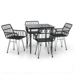 vidaXL Garden Dining Set Black Steel, Tempered Glass, Polyethylene Medium - Black 31.5" x 31.5" x 29.1" 4 - 1 of 4