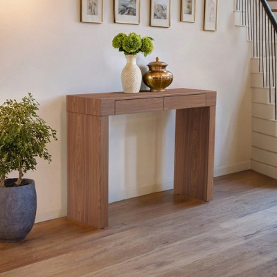 KIGFTSOD 50'' Walnut Wood Veneer Console Table - Classic American Style with 2 Drawers, Engineered Wood for Entry & Living Room