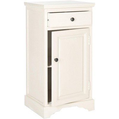 Transitional Hector White Pine Slim Storage Cabinet with Drawer