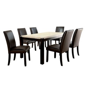 7pc Lanbert Marble Table Top Dining Table Set Dark Walnut - ioHOMES, Brown