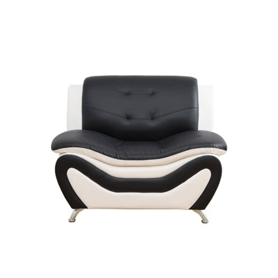 DOMETOUR Elegant Black & White Faux Leather Single Seat Sofa -Modern and Stylish Living Room Essential