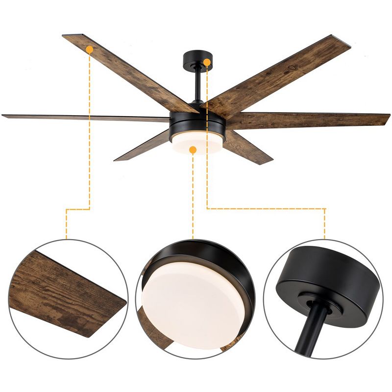 C Cattleya 70 in. Indoor Antique Woodgrain/Black Ceiling Fan Integrated LED Light Kit with Remote Control, 3 of 7