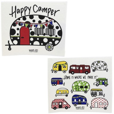 Swedish Dish Cloth 7.75" Happy Camper & My Rv Wet-It! Camp Fire Summer Fun Travel  -  Dish Cloth