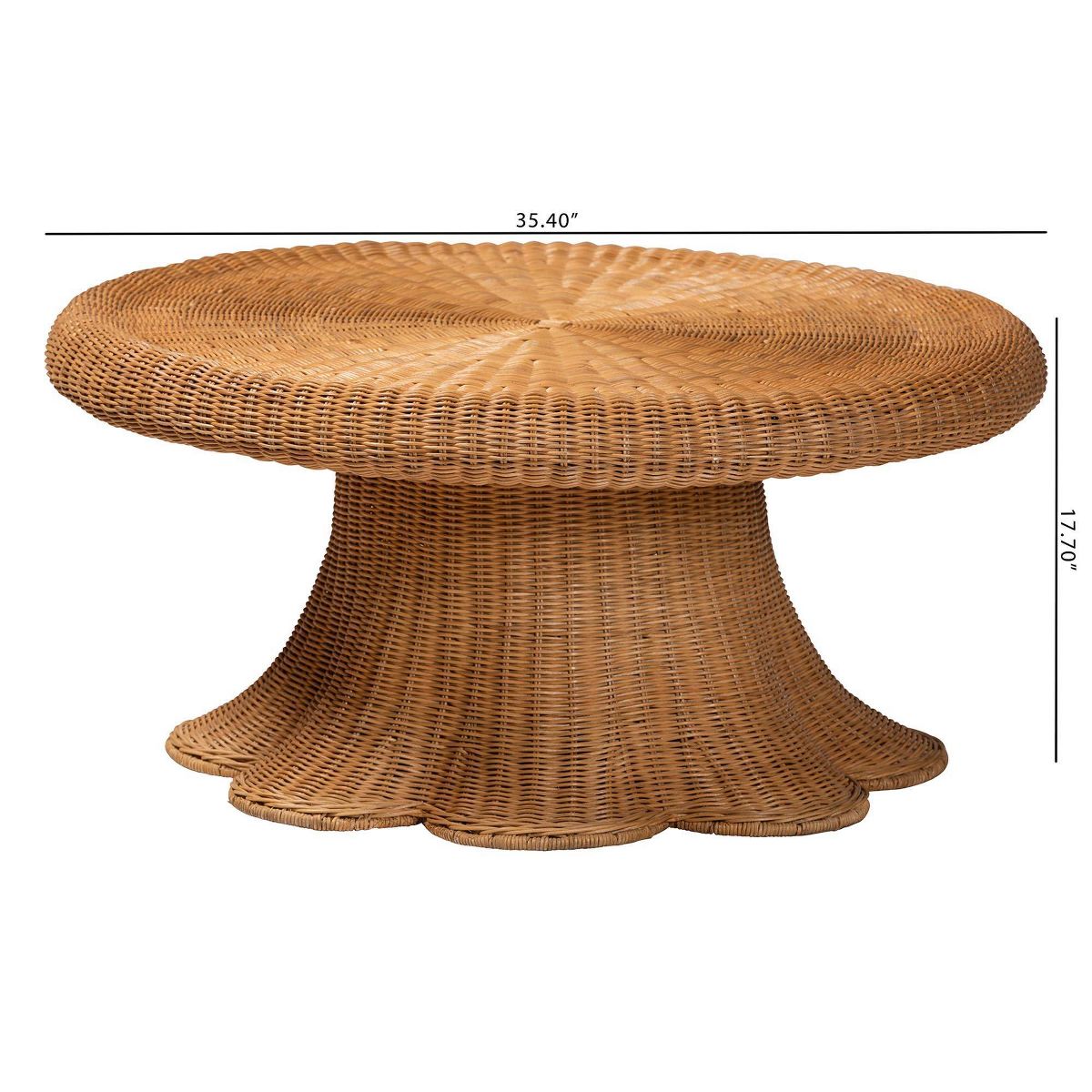 bali & pari Avalon Natural Rattan Round Coffee Table with Scalloped Pedestal Base Light Honey - thumbnail 4