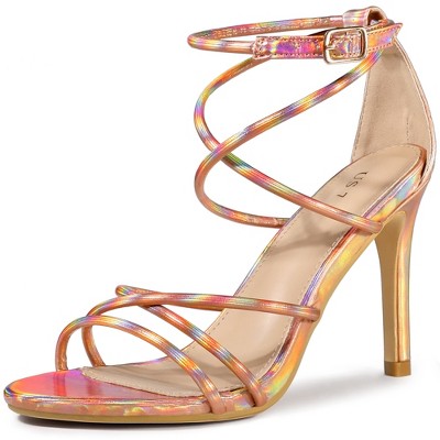 Perphy Women's Open Toe Strappy Criss Cross Straps Stiletto Heel Buckle Sandals