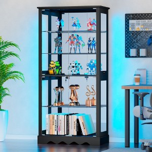 Fredees 71" Glass Display Cabinet with RGB Sensor Light, 5-Tier Curio Cabinet with Lockable Storage and Removable Shelves - 1 of 4