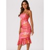 Allegra K Women's Spaghetti Strap Floral Print Mesh Sleeveless Ruched Party Midi Bodycon Dress - 2 of 4