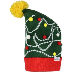 National Lampoon's Christmas Vacation Leaning Tree Squirrel Cuffed Pom Woven Beanie Hat Multicolored - 1 of 4