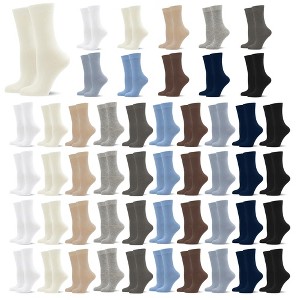 GENTLEAGU Women's Viscose Bamboo Dress Socks - Thin, Lightweight & Elastic, Casual Assorted Adult Family Pack, 50 Pairs Bulk Bundle - 1 of 4