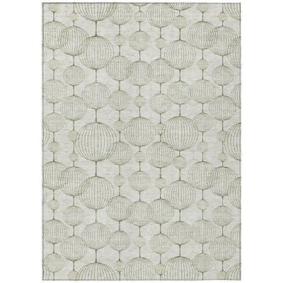 Green And Beige Geometric Washable Indoor Outdoor Area Rug