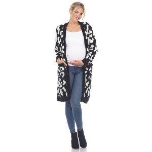 Maternity Leopard Print Open Front High Pile Fleece Coat -White Mark - 1 of 4