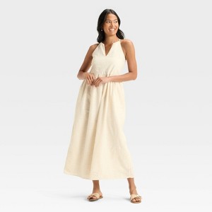 Women's Eyelet Maxi A-Line Dress - Universal Thread™ Cream - 1 of 3