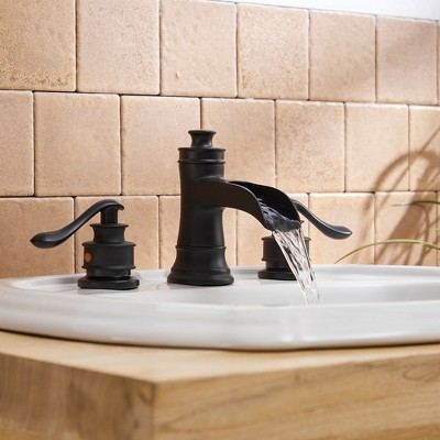 Matte Black 8-Inch Widespread Waterfall Bathroom Faucet