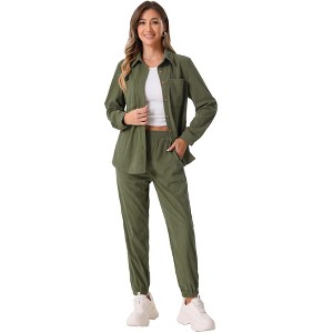 Allegra K Women's 2 Piece Outfits Fall Long Sleeve Button Down Shirt and Pants Set Corduroy Tracksuit - 1 of 4