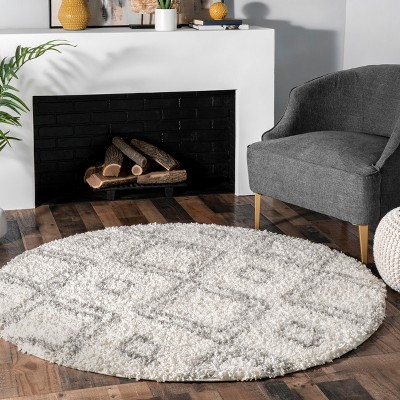 Nuloom Iola Geometric Shag Area Rug, Round 5' 3", White