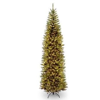 National Tree Company 9 ft Artificial Pre-Lit Slim Christmas Tree, Green, Kingswood Fir, White Lights, Includes Stand