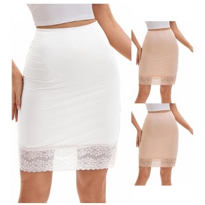 INSPIRE CHIC 3 Packs Women's Lace Trim Anti-Static Slip Knee Length Half Slips Lightweight Underskirt - 1 of 4