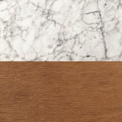25" Walnut and Faux Marble Side Table with Storage Drawer