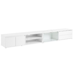 Gulches White Faux Marble TV Stand Entertainment Center Fits TVs up to 105 in with 2 Drawers Tempered Glass Doors - 1 of 4