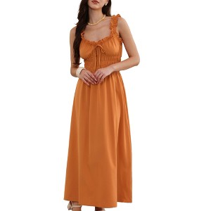 INSPIRE CHIC Women's Boho Spaghetti Strap Square Neck Flowy Smocked A-Line Maxi Dresses - 1 of 4