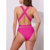 INSPIRE CHIC Women's Deep V Neck Criss Cross Lace Up Monokini Bikini, Tummy Control High Cut Swimwear Bathing Suits 1 Set - 3 of 4
