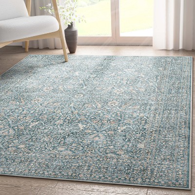 Asha Blue Chenille 5' x 7' Stain-Resistant Area Rug