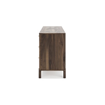 Dark Brown 6-Drawer Walnut Wood Dresser with Goldtone Handles
