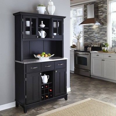 Black Hardwood Buffet with Hutch and Stainless Steel Top
