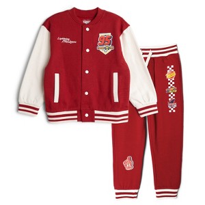 Disney Cars Fleece Varsity Bomber Jacket and Jogger Pants Outfit Set Toddler - 1 of 4