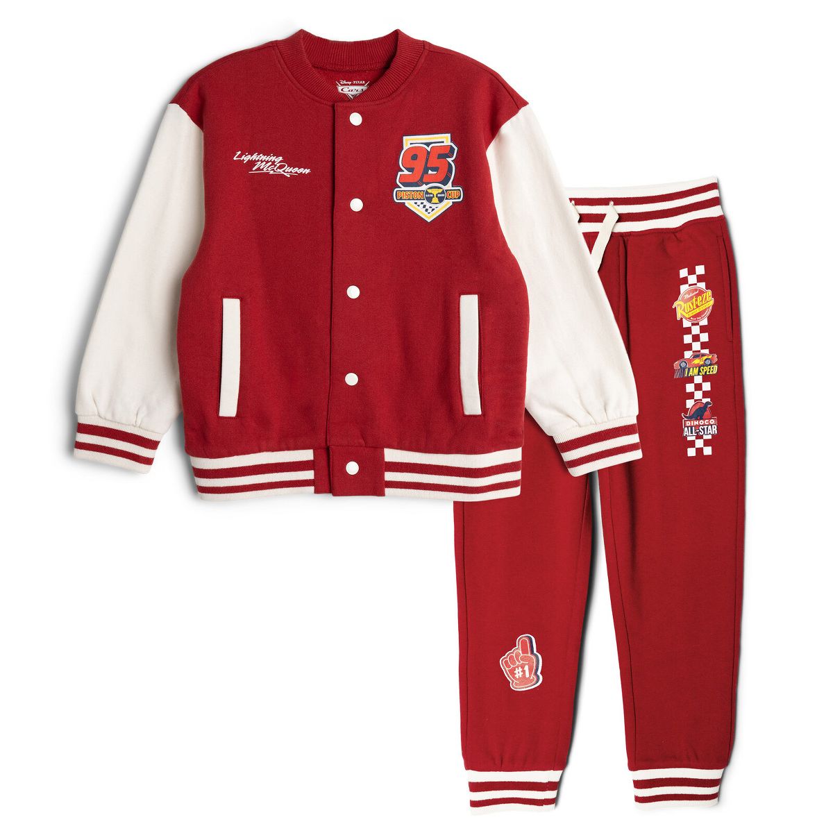 Disney Cars Fleece Varsity Bomber Jacket and Jogger Pants Outfit Set Toddler