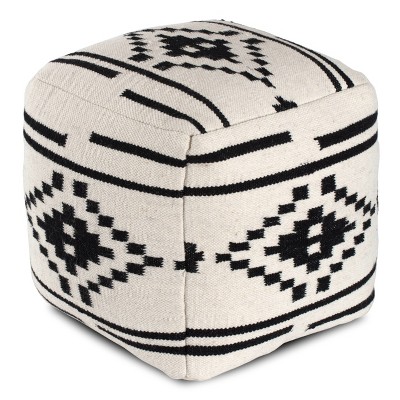 Noir Noor Pouf Black/White Geometric - Anji Mountain