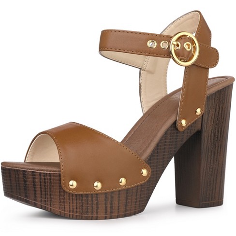 Brown platform 2024 sandals heels