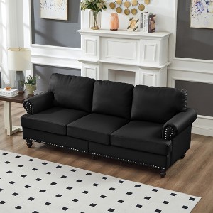 83'' Upholstered 3 Seater Sofa with Round Arms and Nailhead Trim, Hidden Storage - 1 of 4