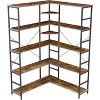 Industrial Bookcases and Bookshelves,5-Tiers Corner Bookshelf with Metal Frame,L-Shaped Shelf with Curved Panels, Open Display Storage Rack - 4 of 4