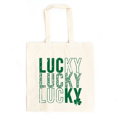 City Creek Prints Lucky Stacked Distressed Canvas Tote Bag - 15x16 - Natural