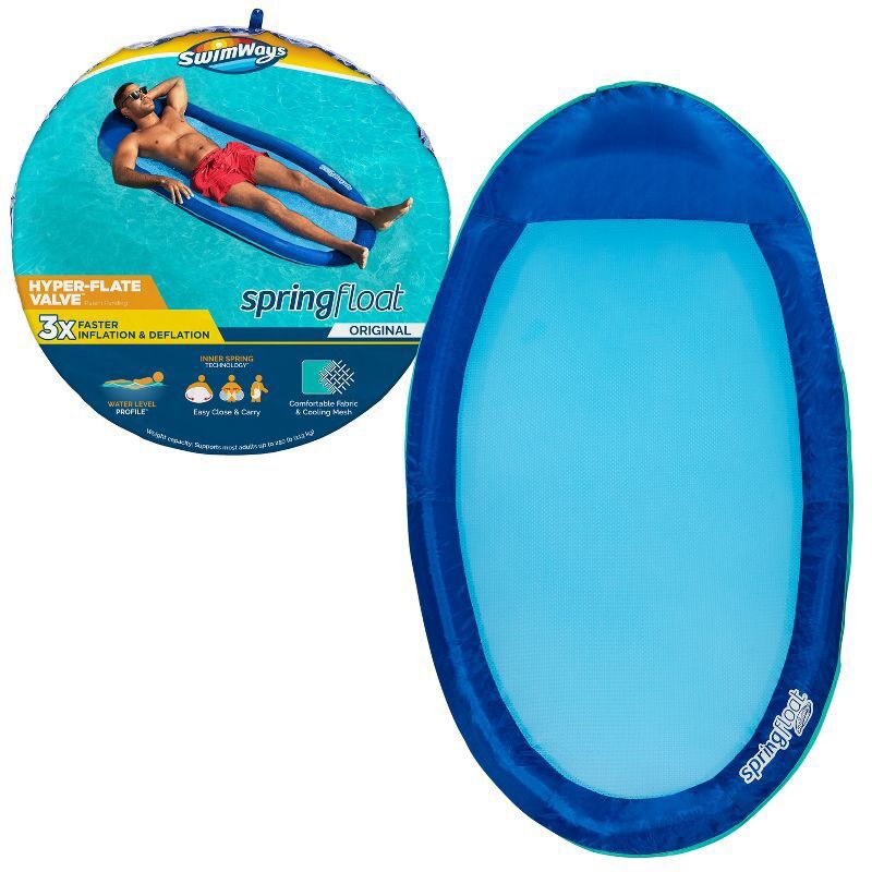 SwimWays Spring Float Inflatable Pool Lounger with Hyper-Flate Valve Blue, 1 of 15
