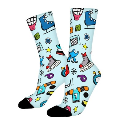 Colorful Hockey Game Women Printed Crew Socks Funny Funky Socks Soft Polyester Novelty Gifts for Artists Men
