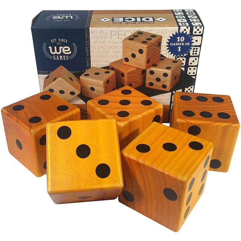 WE Games Giant Roll 'em Dice - Set of 5 Wooden Lawn Dice, 3 of 5