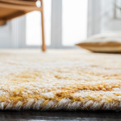 Yellow and Ivory Hand-Tufted Wool Mandala Rug, 3' x 5'