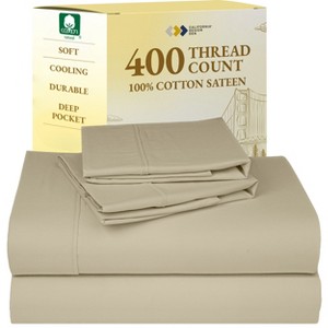 Cotton Sheets Set - Softest 400 Thread Count Bed Sheets, 100% Cotton Sateen, Cooling, Deep Pocket by California Design Den - 1 of 4