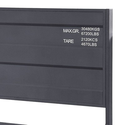 Gunmetal Full Size Metal Bed with Wood Headboard and Drawer