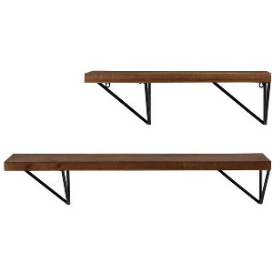 Banria 36" & 24" Metal/Wood Wall Shelves - WDC5000 - Brown/Black - Safavieh - 1 of 4