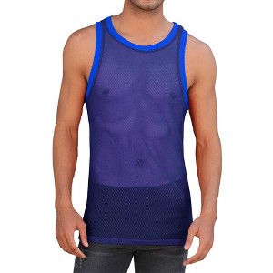 Men's Mesh Tank Top Fishnet Fitted Sleeveless Muscle Round Neck Top - 1 of 4