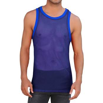 Men's Mesh Tank Top Fishnet Fitted Sleeveless Muscle Round Neck Top