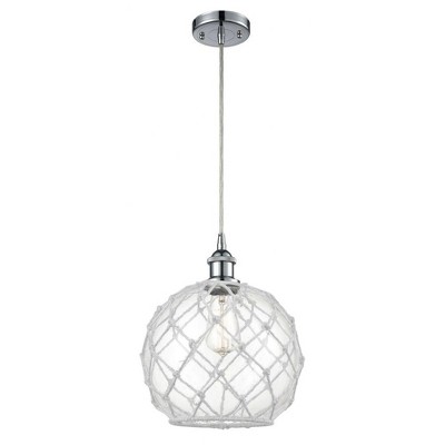 Farmhouse Rope - 1 Light Cord Hung Mini Pendant In Industrial Style-13 Inches Tall and 10 Inches Wide