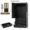 Coolmee Rattan Armoire Wardrobe Closet with 3 Drawers and 2 Doors, Wooden Wardrobe Cabinets for Hanging Clothes, Tall Standing Bedroom Armoires - 2 of 4