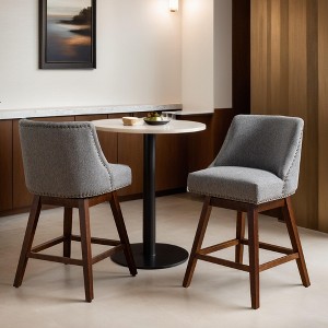 Leovsnove Counter Height Swivel Barstools Set of 2,26" H Seat Height Upholstered Bar Stools,Fabric Bar Stools with Back,Solid Wood Legs - 1 of 4